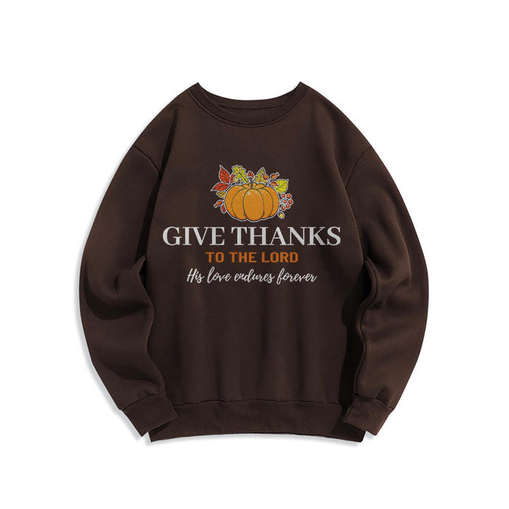 Christianartworkshop Moderner Stil „Give Thanks to the Lord“ Kürbis-Sweatshirt aus Polyester mit Fleecefutter