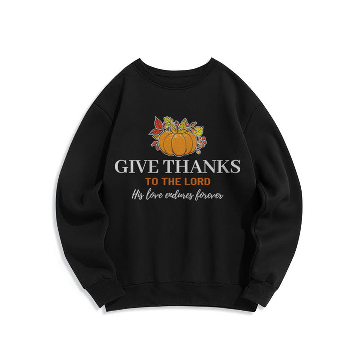 Christianartworkshop Moderner Stil „Give Thanks to the Lord“ Kürbis-Sweatshirt aus Polyester mit Fleecefutter