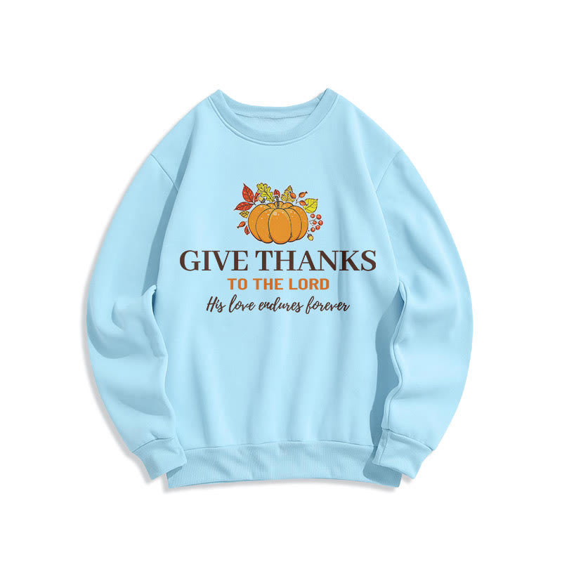 Christianartworkshop Moderner Stil „Give Thanks to the Lord“ Kürbis-Sweatshirt aus Polyester mit Fleecefutter