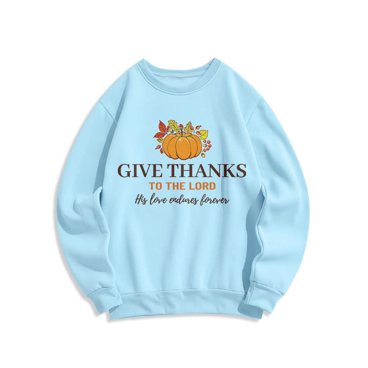 Christianartworkshop Moderner Stil „Give Thanks to the Lord“ Kürbis-Sweatshirt aus Polyester mit Fleecefutter