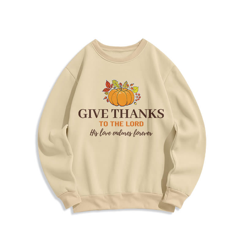 Christianartworkshop Moderner Stil „Give Thanks to the Lord“ Kürbis-Sweatshirt aus Polyester mit Fleecefutter
