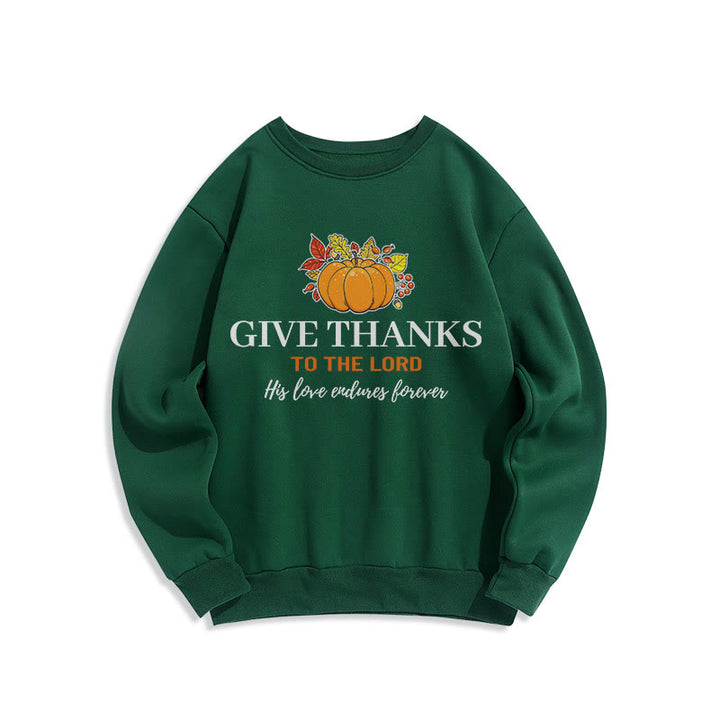 Christianartworkshop Moderner Stil „Give Thanks to the Lord“ Kürbis-Sweatshirt aus Polyester mit Fleecefutter
