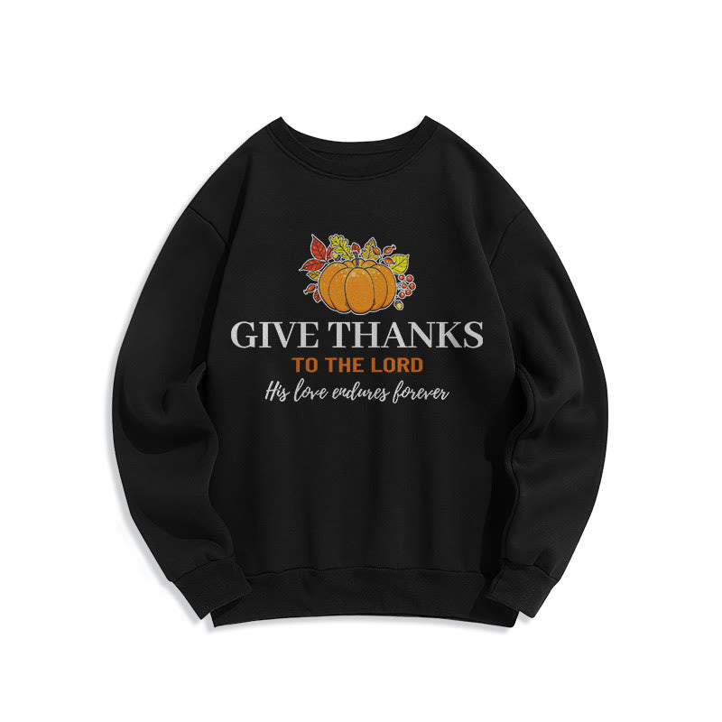 Christianartworkshop Moderner Stil „Give Thanks to the Lord“ Kürbis-Sweatshirt aus Polyester mit Fleecefutter - Schwarz - 2XL - image 0