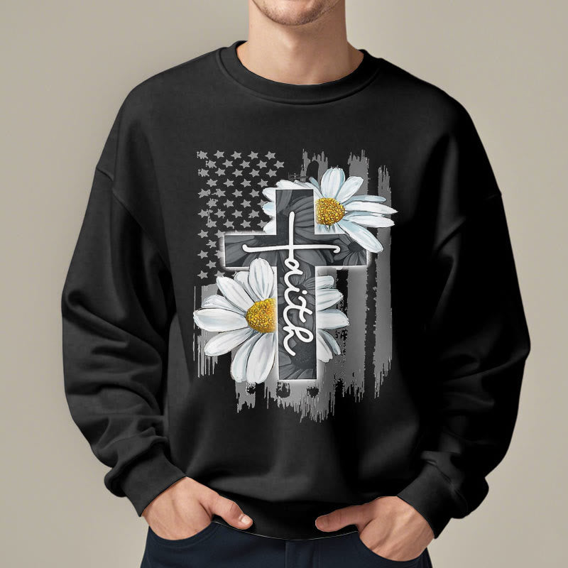 Christianartworkshop Moderner Stil Glaube Kreuz und Gänseblümchen Fleece gefüttert Polyester Sweatshirt