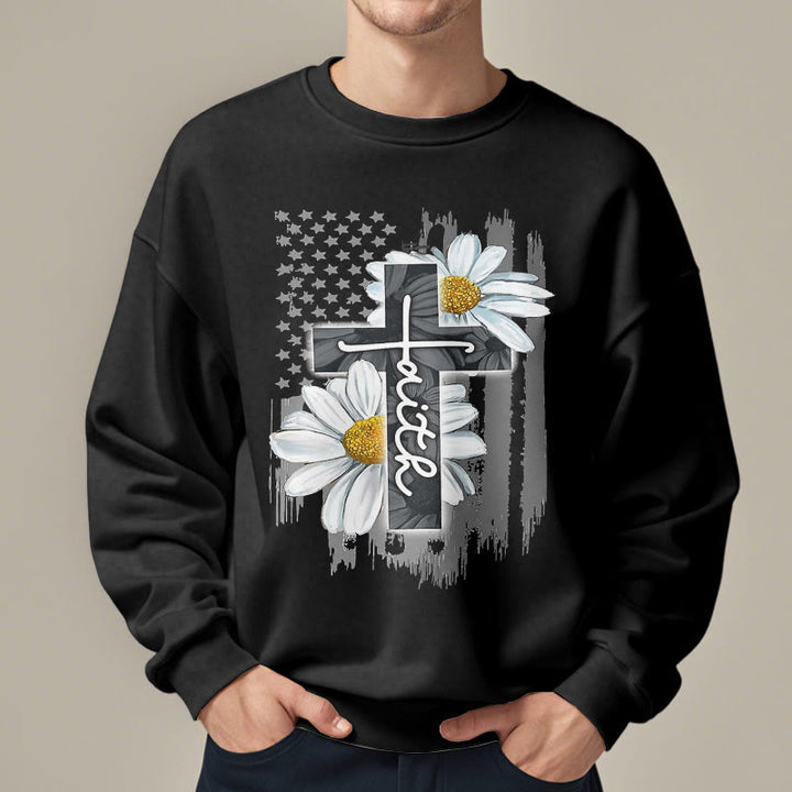 Christianartworkshop Moderner Stil Glaube Kreuz und Gänseblümchen Fleece gefüttert Polyester Sweatshirt