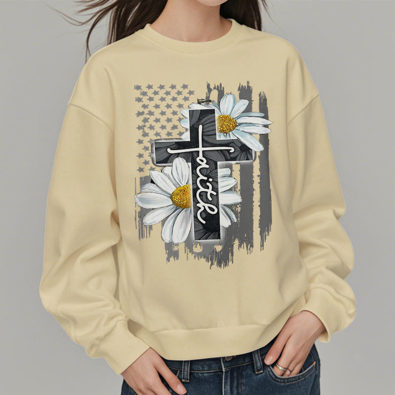 Christianartworkshop Moderner Stil Glaube Kreuz und Gänseblümchen Fleece gefüttert Polyester Sweatshirt