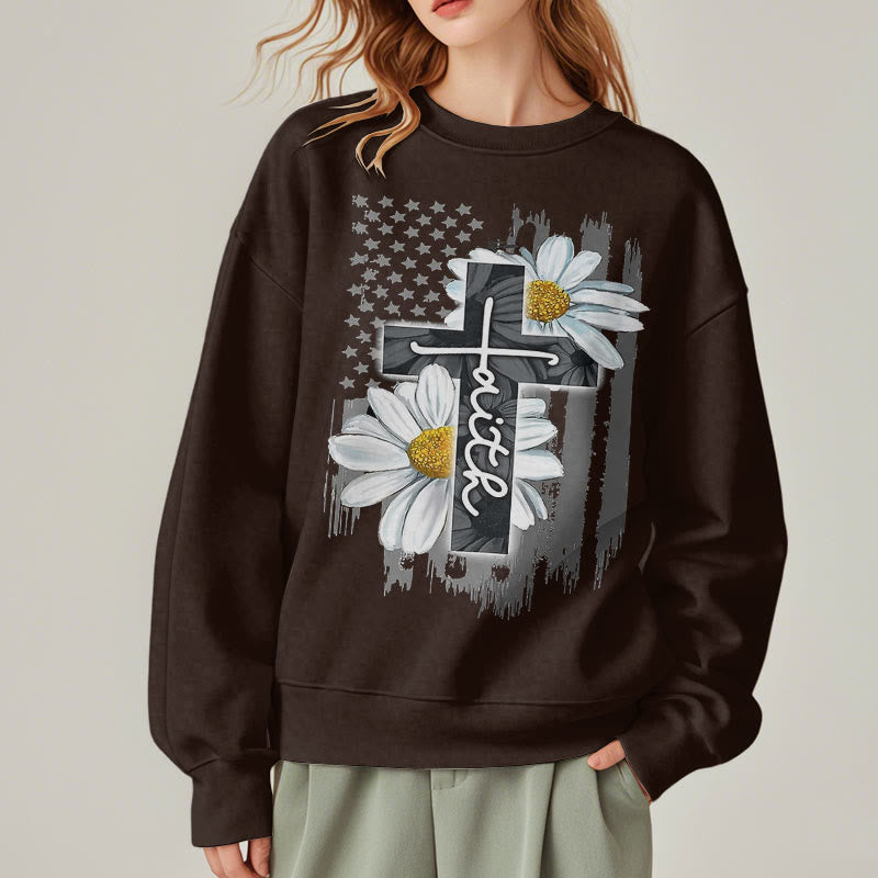 Christianartworkshop Moderner Stil Glaube Kreuz und Gänseblümchen Fleece gefüttert Polyester Sweatshirt