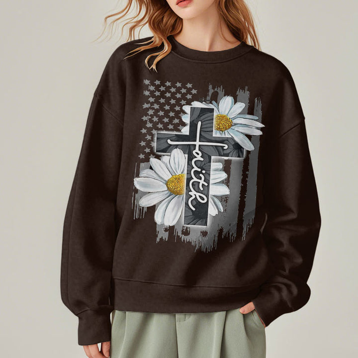 Christianartworkshop Moderner Stil Glaube Kreuz und Gänseblümchen Fleece gefüttert Polyester Sweatshirt
