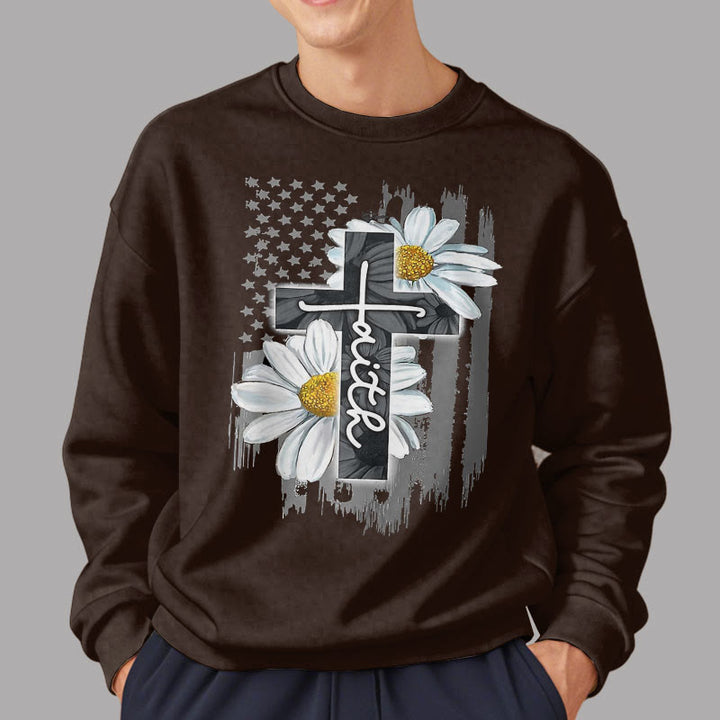 Christianartworkshop Moderner Stil Glaube Kreuz und Gänseblümchen Fleece gefüttert Polyester Sweatshirt