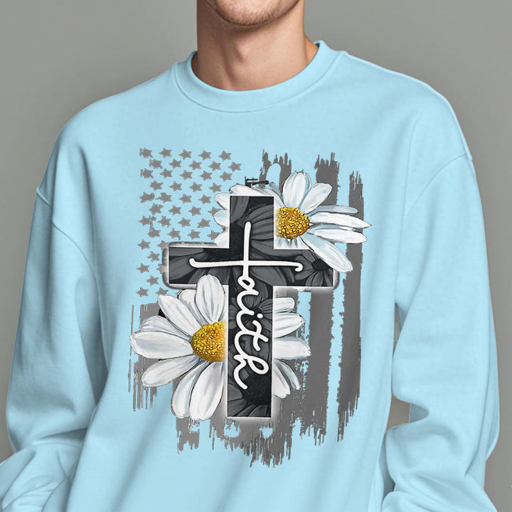 Christianartworkshop Moderner Stil Glaube Kreuz und Gänseblümchen Fleece gefüttert Polyester Sweatshirt - image 1