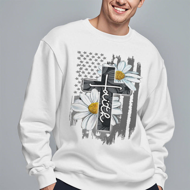 Christianartworkshop Moderner Stil Glaube Kreuz und Gänseblümchen Fleece gefüttert Polyester Sweatshirt