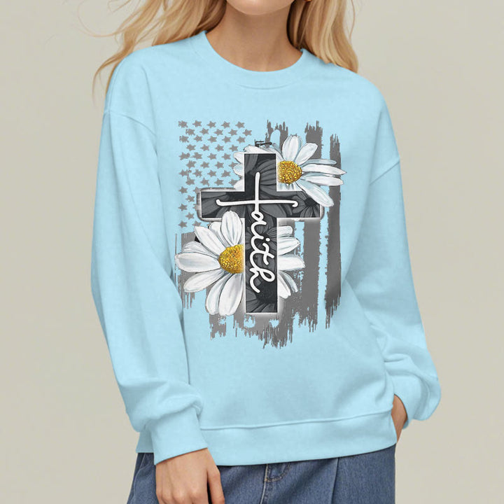Christianartworkshop Moderner Stil Glaube Kreuz und Gänseblümchen Fleece gefüttert Polyester Sweatshirt