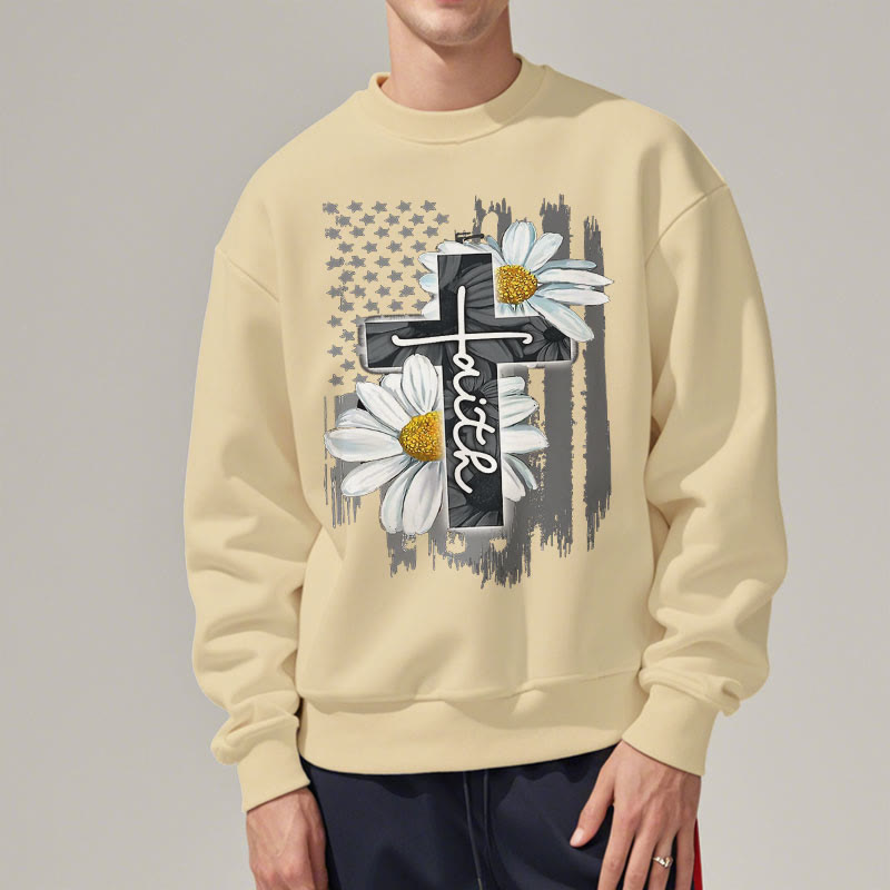 Christianartworkshop Moderner Stil Glaube Kreuz und Gänseblümchen Fleece gefüttert Polyester Sweatshirt