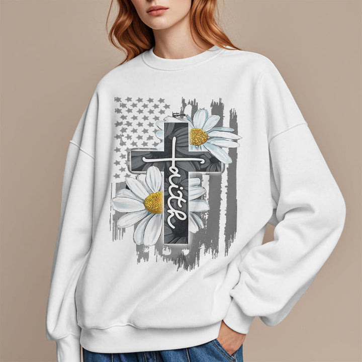 Christianartworkshop Moderner Stil Glaube Kreuz und Gänseblümchen Fleece gefüttert Polyester Sweatshirt