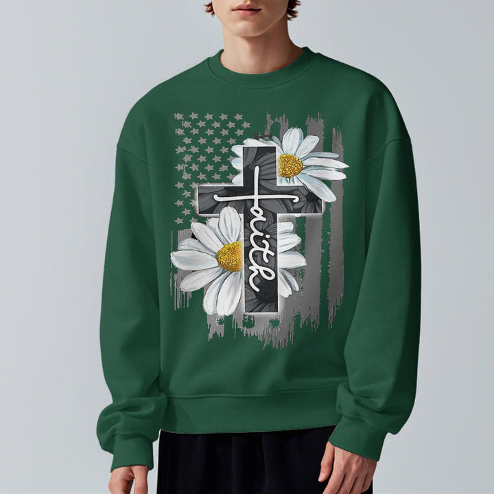 Christianartworkshop Moderner Stil Glaube Kreuz und Gänseblümchen Fleece gefüttert Polyester Sweatshirt