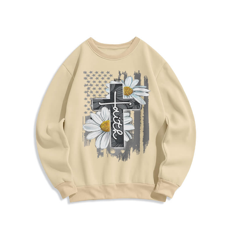 Christianartworkshop Moderner Stil Glaube Kreuz und Gänseblümchen Fleece gefüttert Polyester Sweatshirt