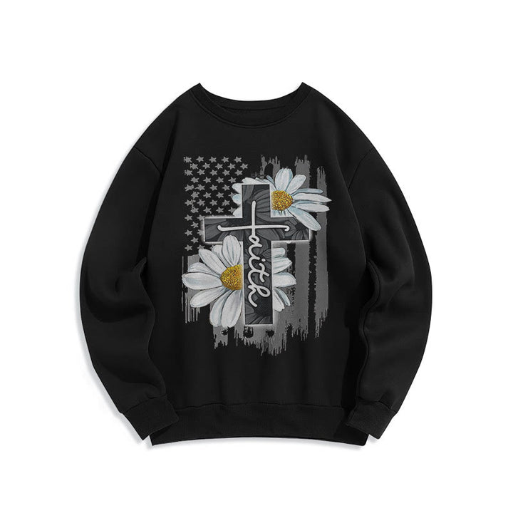 Christianartworkshop Moderner Stil Glaube Kreuz und Gänseblümchen Fleece gefüttert Polyester Sweatshirt
