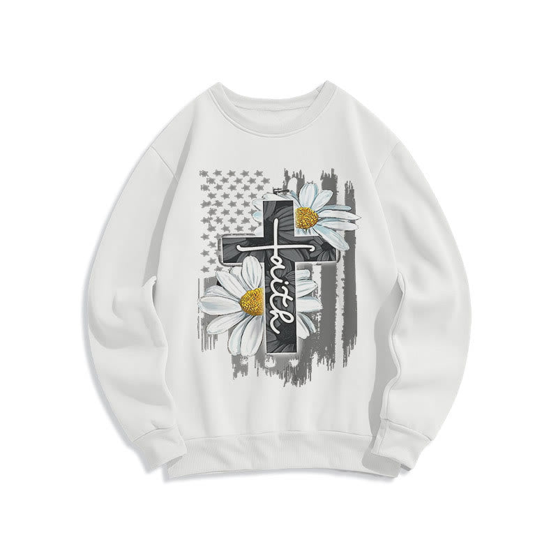 Christianartworkshop Moderner Stil Glaube Kreuz und Gänseblümchen Fleece gefüttert Polyester Sweatshirt