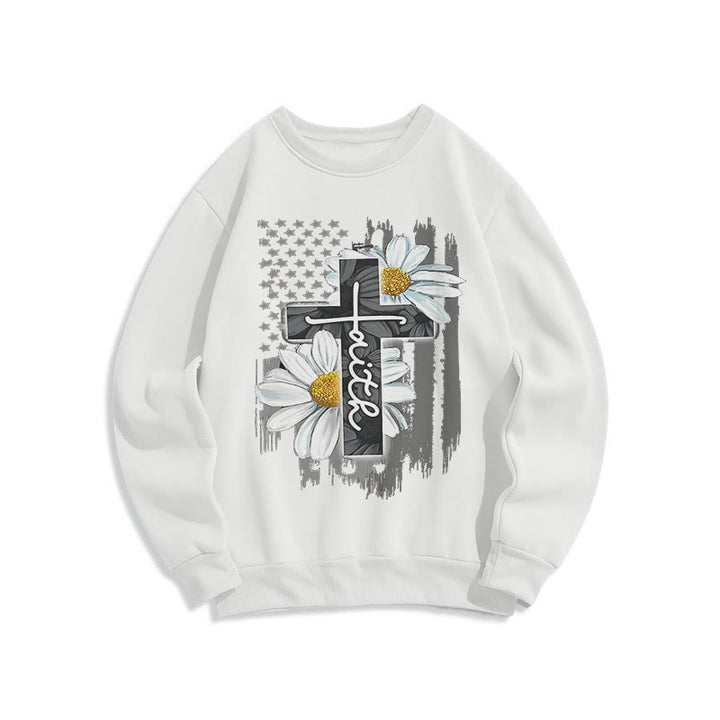 Christianartworkshop Moderner Stil Glaube Kreuz und Gänseblümchen Fleece gefüttert Polyester Sweatshirt