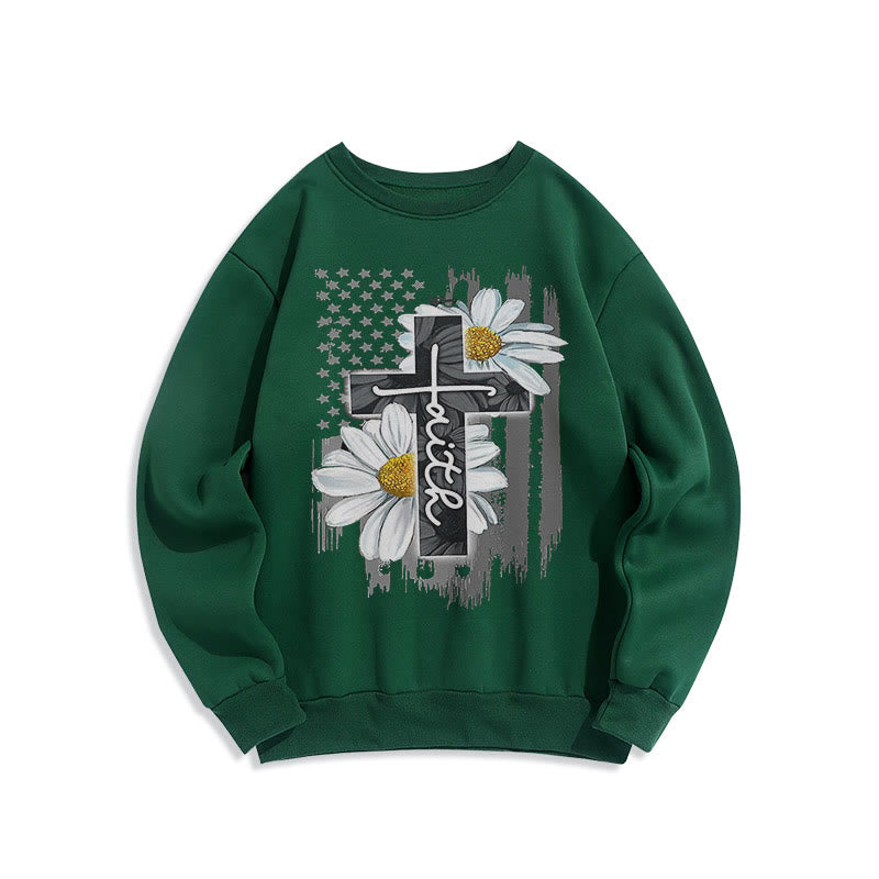 Christianartworkshop Moderner Stil Glaube Kreuz und Gänseblümchen Fleece gefüttert Polyester Sweatshirt
