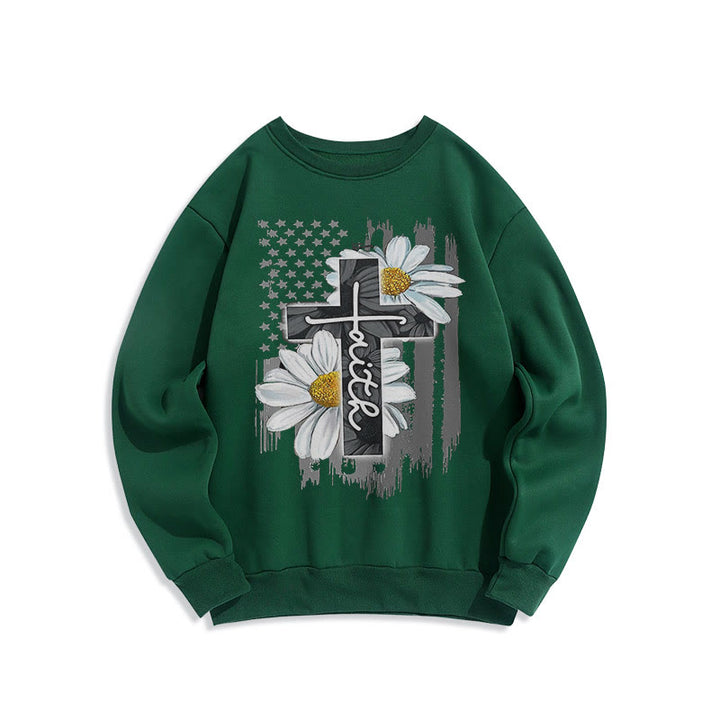 Christianartworkshop Moderner Stil Glaube Kreuz und Gänseblümchen Fleece gefüttert Polyester Sweatshirt