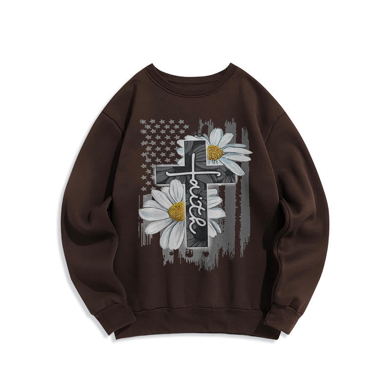 Christianartworkshop Moderner Stil Glaube Kreuz und Gänseblümchen Fleece gefüttert Polyester Sweatshirt