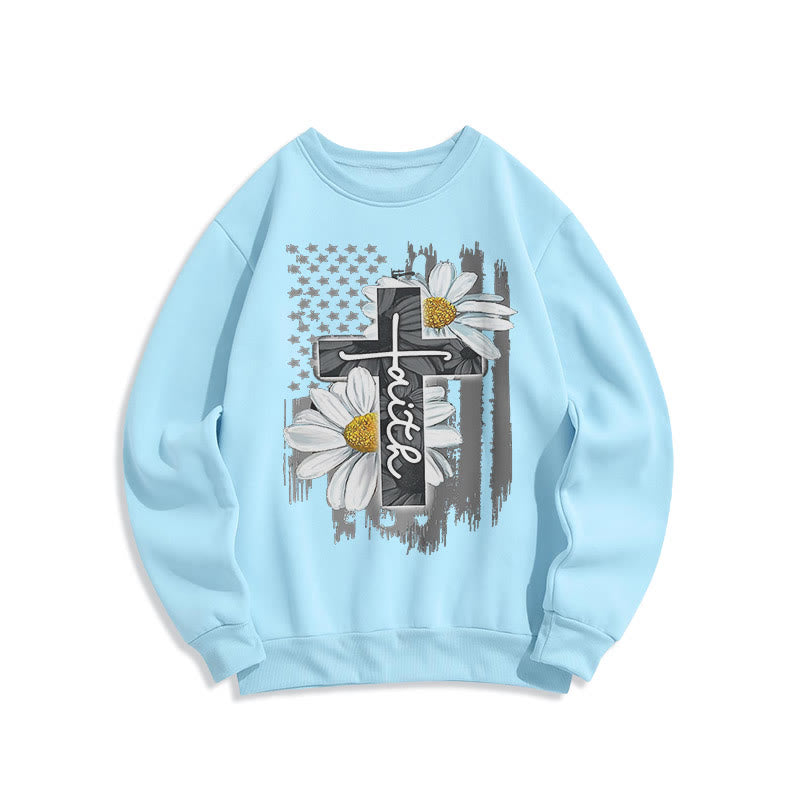 Christianartworkshop Modernes Sweatshirt mit Glaubenskreuz und Gänseblümchen, gefüttert mit Polyester - Blau - 2XL - image 0