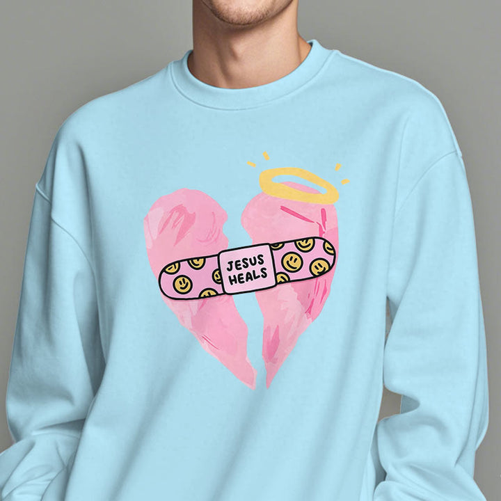 Christianartworkshop Farbiger Stil Jesus heilt gebrochenes Herz Fleece-gefüttertes Polyester-Sweatshirt