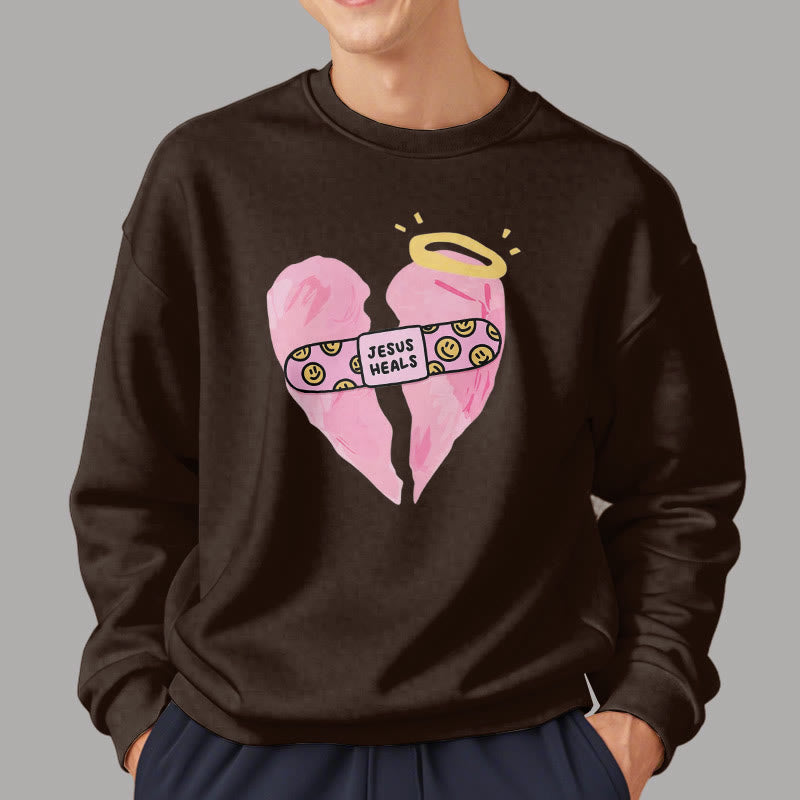 Christianartworkshop Farbiger Stil Jesus heilt gebrochenes Herz Fleece-gefüttertes Polyester-Sweatshirt
