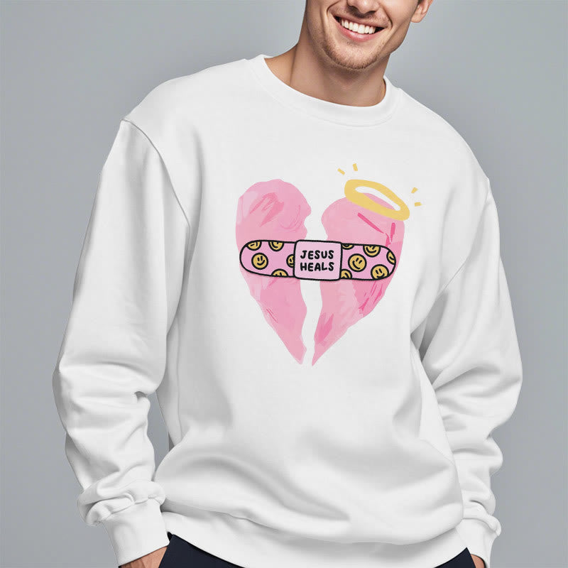 Christianartworkshop Farbiger Stil Jesus heilt gebrochenes Herz Fleece-gefüttertes Polyester-Sweatshirt