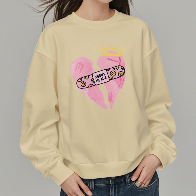 Christianartworkshop Farbiger Stil Jesus heilt gebrochenes Herz Fleece-gefüttertes Polyester-Sweatshirt
