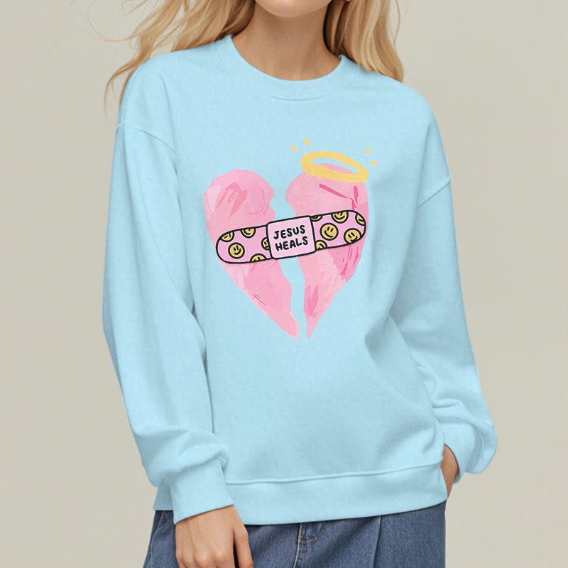 Christianartworkshop Farbiger Stil Jesus heilt gebrochenes Herz Fleece-gefüttertes Polyester-Sweatshirt