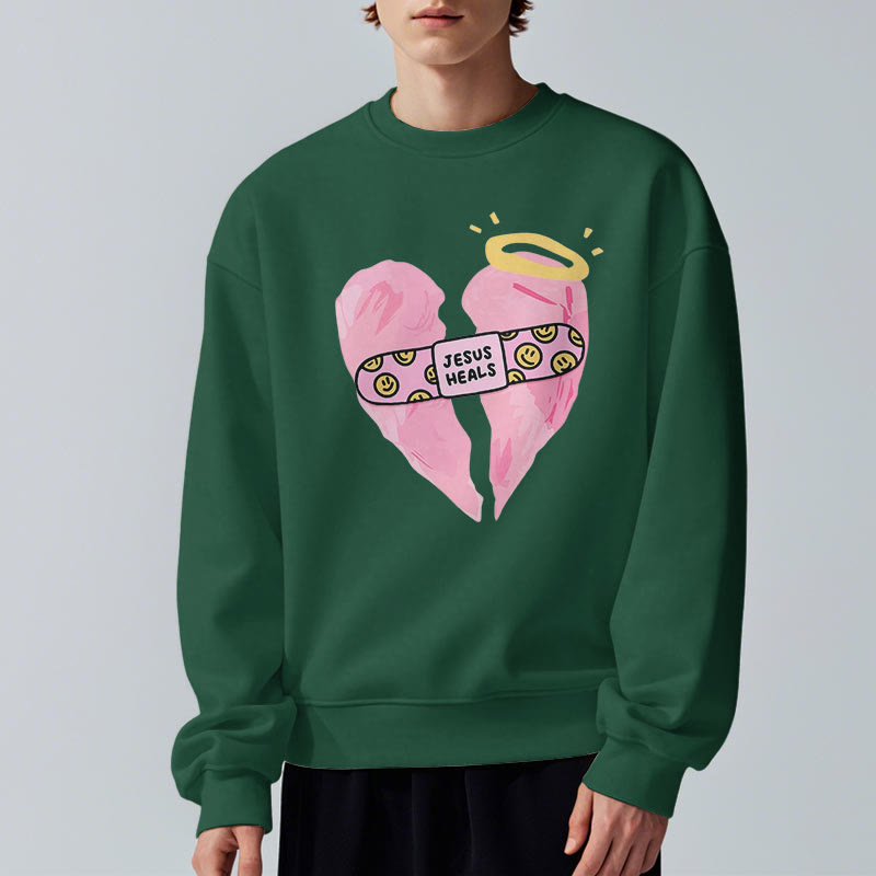 Christianartworkshop Farbiger Stil Jesus heilt gebrochenes Herz Fleece-gefüttertes Polyester-Sweatshirt