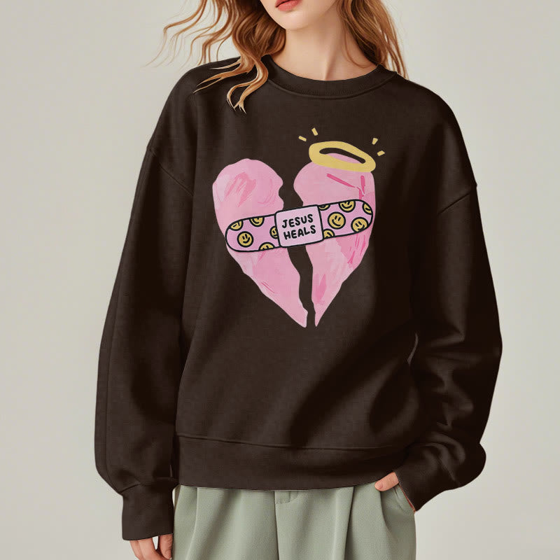 Christianartworkshop Farbiger Stil Jesus heilt gebrochenes Herz Fleece-gefüttertes Polyester-Sweatshirt