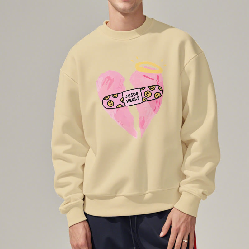 Christianartworkshop Farbiger Stil Jesus heilt gebrochenes Herz Fleece-gefüttertes Polyester-Sweatshirt