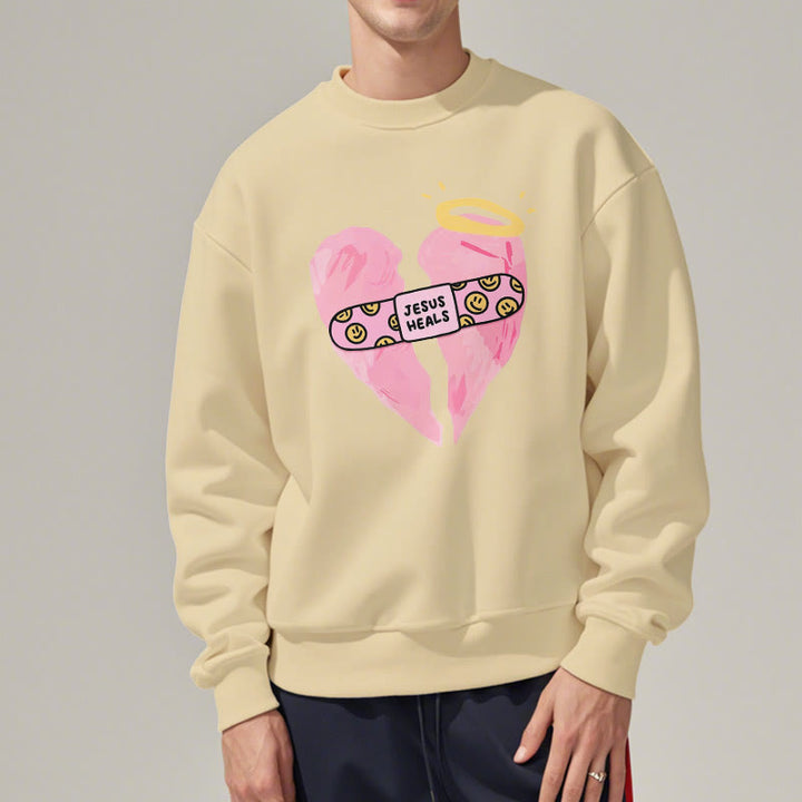 Christianartworkshop Farbiger Stil Jesus heilt gebrochenes Herz Fleece-gefüttertes Polyester-Sweatshirt