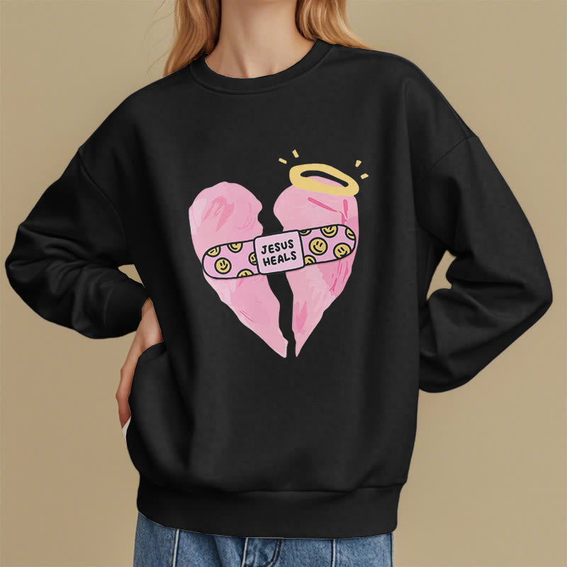 Christianartworkshop Farbiger Stil Jesus heilt gebrochenes Herz Fleece-gefüttertes Polyester-Sweatshirt