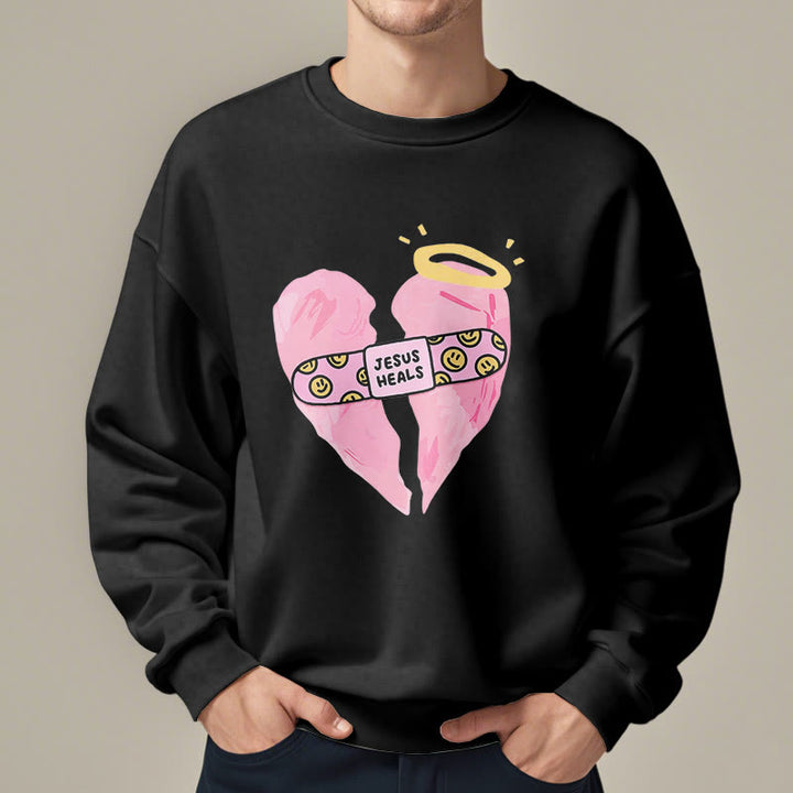Christianartworkshop Farbiger Stil Jesus heilt gebrochenes Herz Fleece-gefüttertes Polyester-Sweatshirt