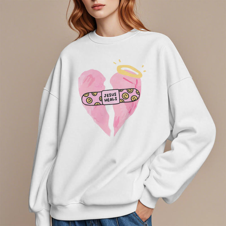Christianartworkshop Farbiger Stil Jesus heilt gebrochenes Herz Fleece-gefüttertes Polyester-Sweatshirt