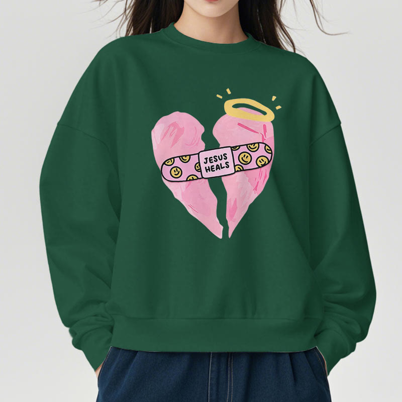Christianartworkshop Farbiger Stil Jesus heilt gebrochenes Herz Fleece-gefüttertes Polyester-Sweatshirt