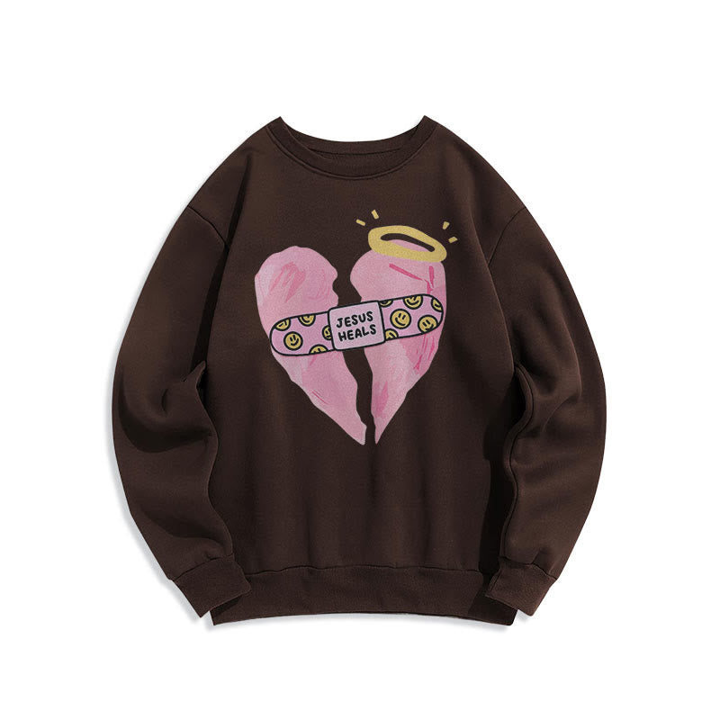 Christianartworkshop Farbiger Stil Jesus heilt gebrochenes Herz Fleece-gefüttertes Polyester-Sweatshirt - Braun - 2XL - image 20