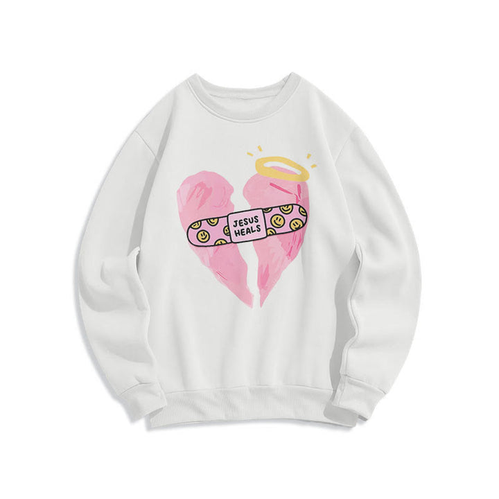 Christianartworkshop Farbiges Sweatshirt „Jesus heilt gebrochene Herzen“ aus gefüttertem Polyester - Weiß - 2XL - image 10