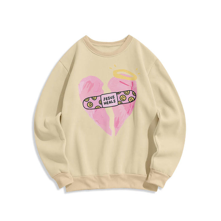 Christianartworkshop Farbiger Stil Jesus heilt gebrochenes Herz Fleece-gefüttertes Polyester-Sweatshirt
