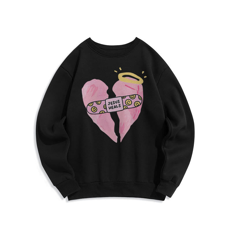 Christianartworkshop Farbiger Stil Jesus heilt gebrochenes Herz Fleece-gefüttertes Polyester-Sweatshirt - Schwarz - 2XL - image 5