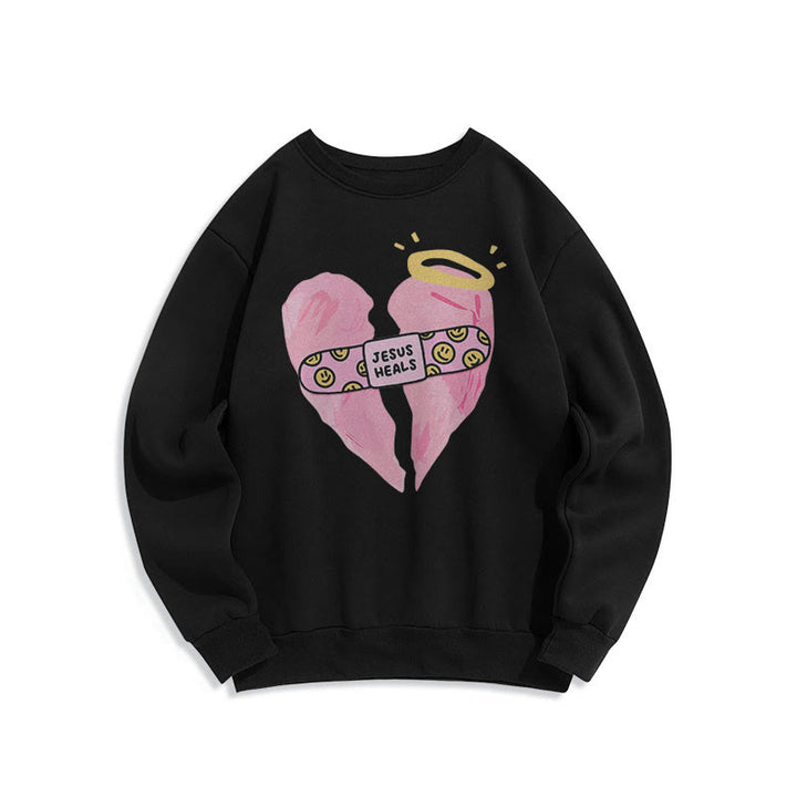 Christianartworkshop Farbiger Stil Jesus heilt gebrochenes Herz Fleece-gefüttertes Polyester-Sweatshirt - Schwarz - 2XL - image 5