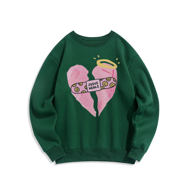 Christianartworkshop Farbiger Stil Jesus heilt gebrochenes Herz Fleece-gefüttertes Polyester-Sweatshirt - Grün - 2XL - image 25