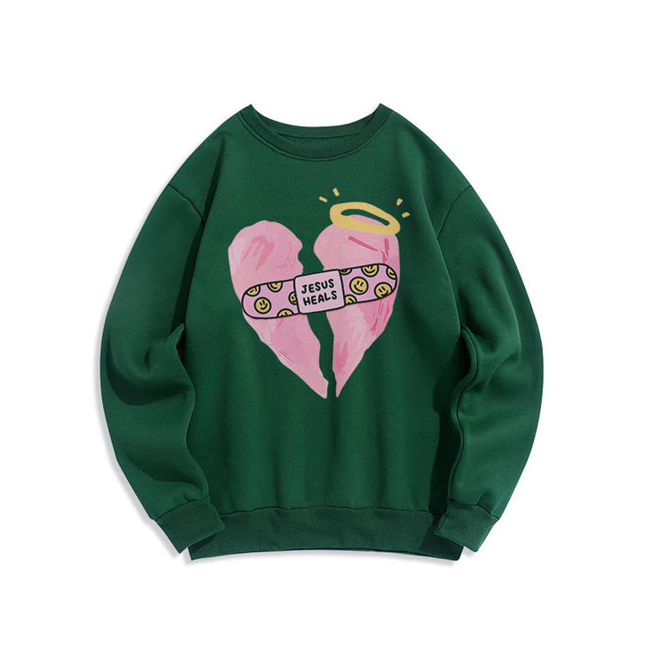 Christianartworkshop Farbiger Stil Jesus heilt gebrochenes Herz Fleece-gefüttertes Polyester-Sweatshirt - Grün - 2XL - image 25