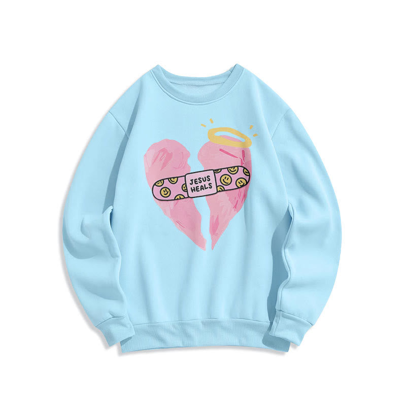 Christianartworkshop Farbiges Sweatshirt „Jesus heilt gebrochene Herzen“ aus gefüttertem Polyester - Blau - 2XL - image 0