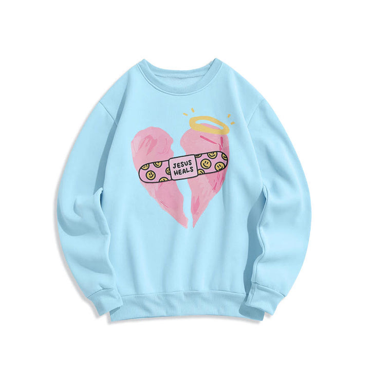Christianartworkshop Farbiges Sweatshirt „Jesus heilt gebrochene Herzen“ aus gefüttertem Polyester - Blau - 2XL - image 0
