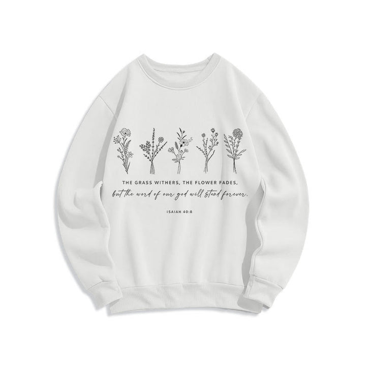 Christianartworkshop Zitat-Stil Jesaja 40:8 Floral Forever Fleece-gefüttertes Polyester-Sweatshirt - Weiß - 2XL - image 10